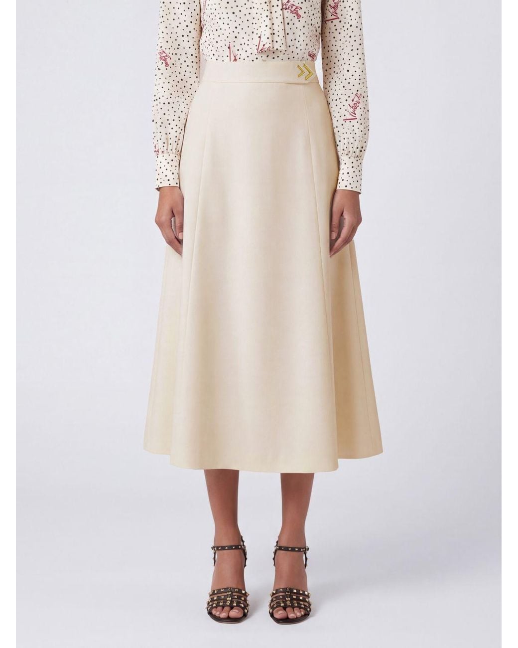 Valentino Garavani Natural High-Waisted Flared Midi Skirt