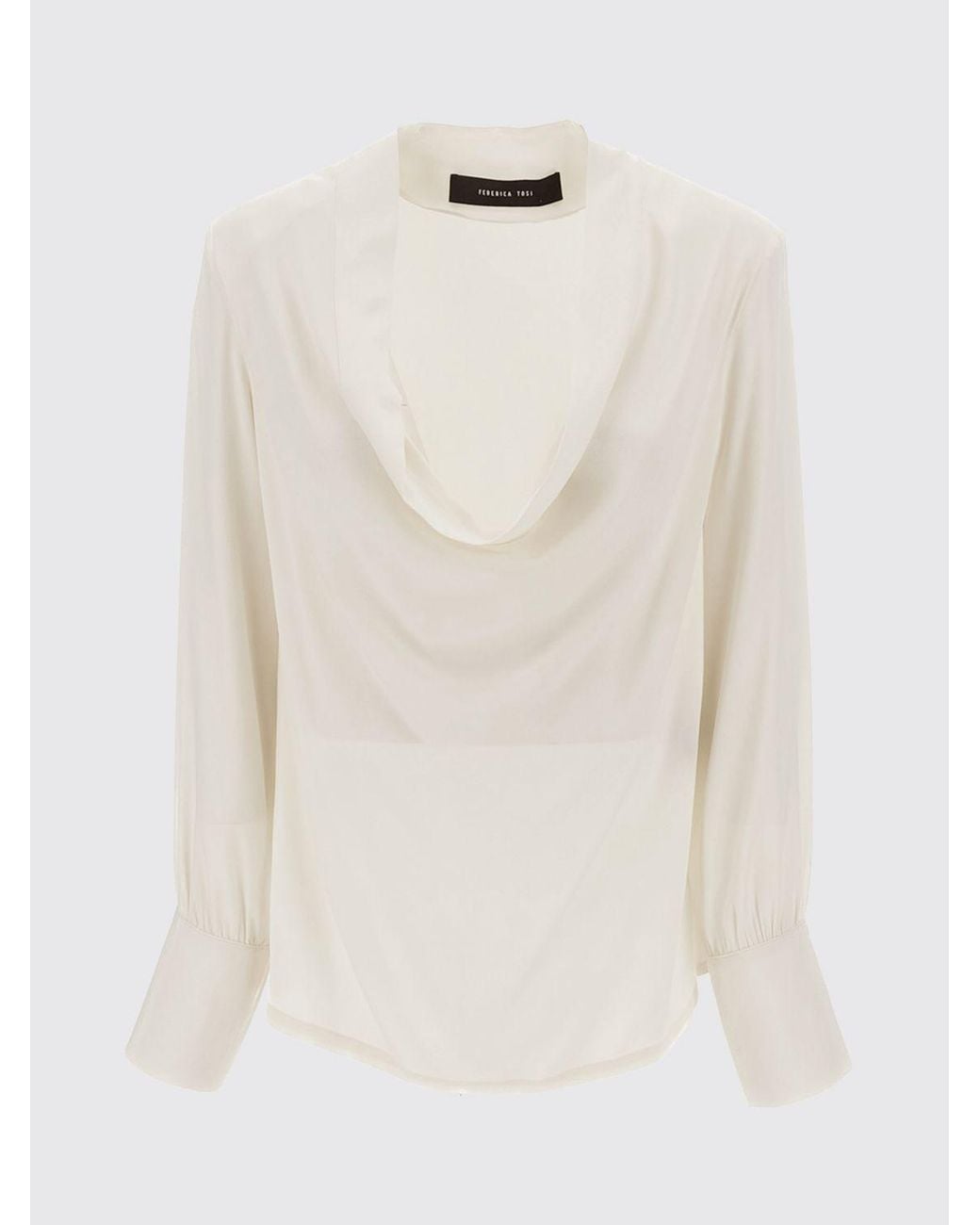 FEDERICA TOSI Natural Draped-Neckline Long-Sleeved Silk Top