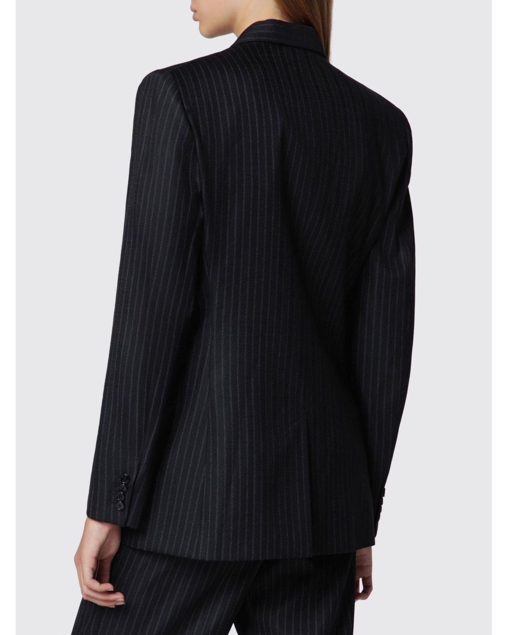 Isabel Marant Black Pinstriped Cropped Double-Breasted Blazer With Padded Shoulders