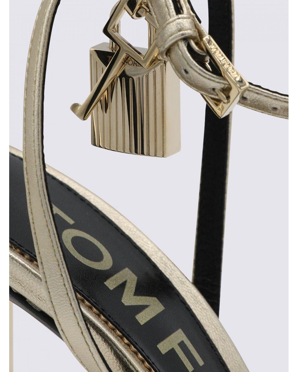 Tom Ford White Padlock High-Heeled Laminated Leather Sandals With Charms
