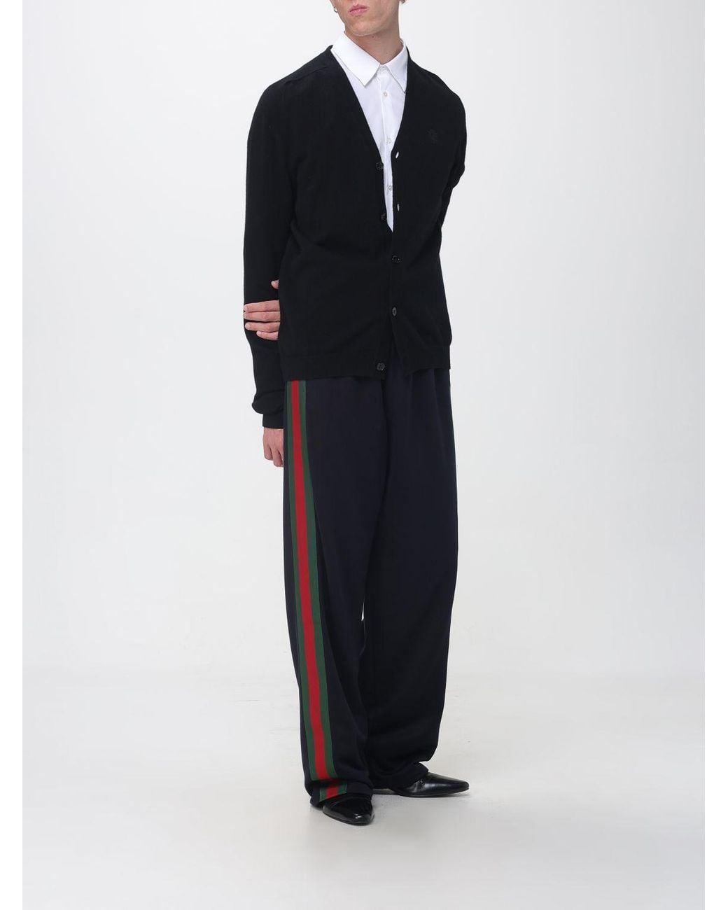 Gucci Blue Wide-Leg Silk-Blend Jogging Trousers With Web Detail for men