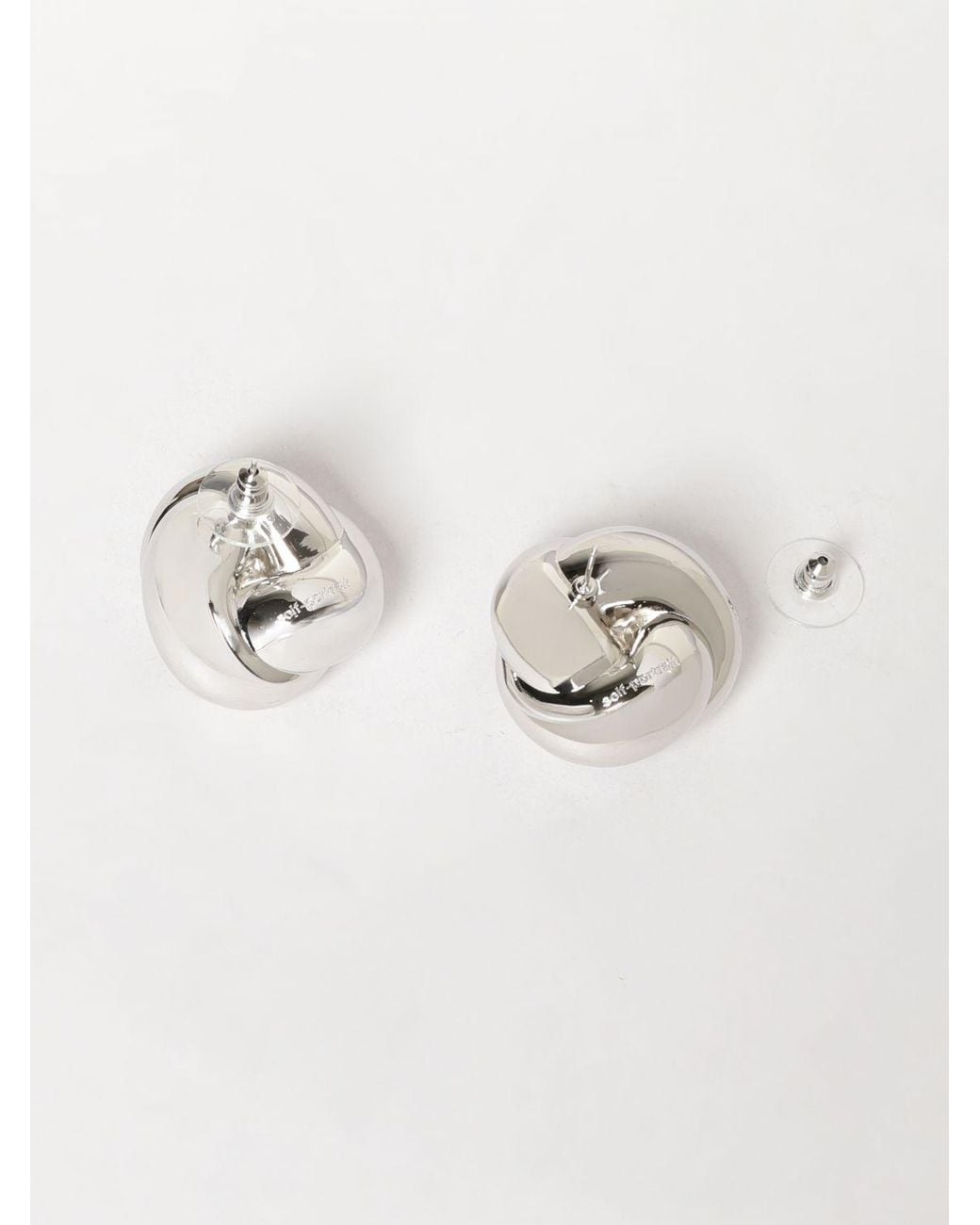 Self-Portrait Metallic Small Brass Earrings With Rounded Shape And Engraved Logo