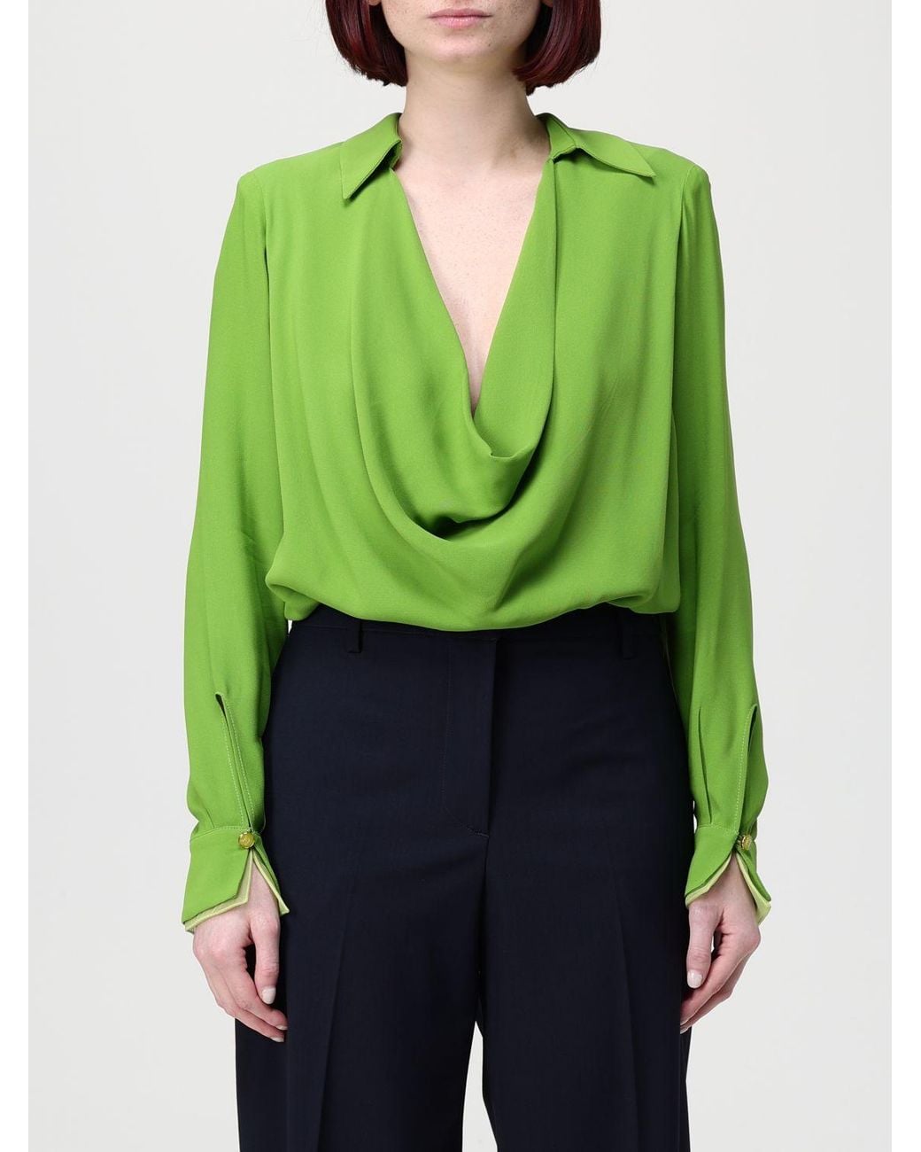 Elisabetta Franchi Green Viscose Georgette Blouse Bodysuit