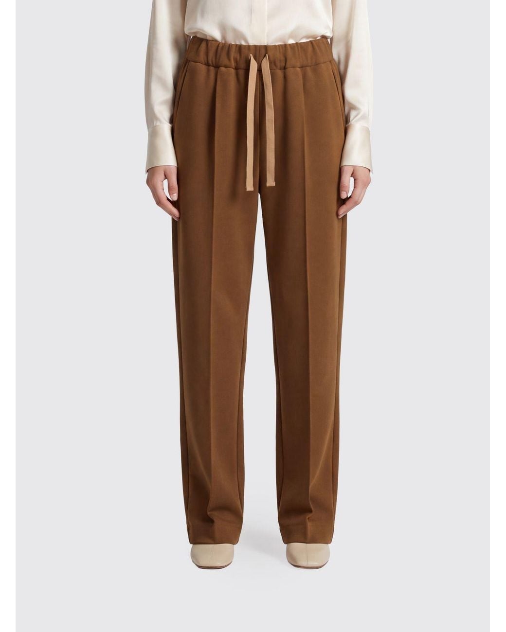 Semicouture Brown High-Waisted Drawstring Jersey Jogging Trousers