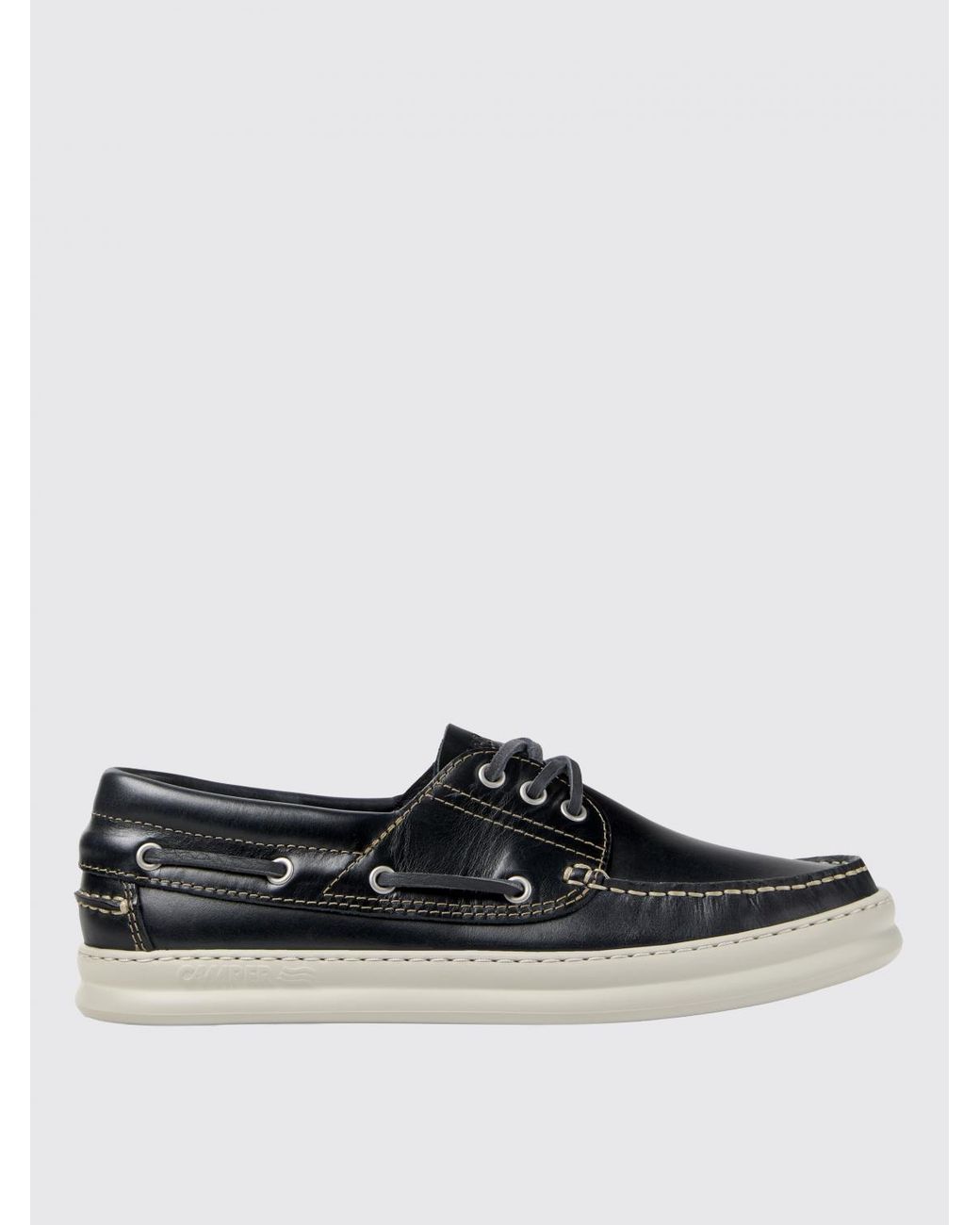 Camper Black Runner Leather Boat Loafers for men
