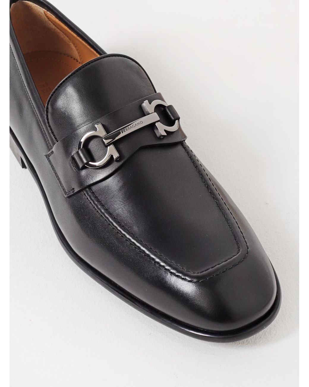 Ferragamo Black Gancini Grained Leather Loafers for men