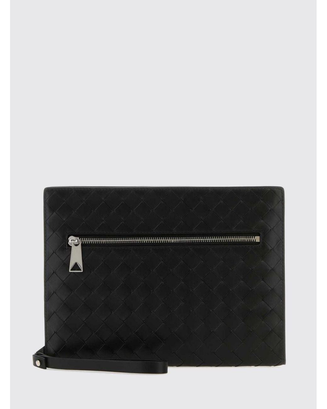 Bottega Veneta Black Intrecciato Calfskin Zipped Pouch With Removable Wristlet for men