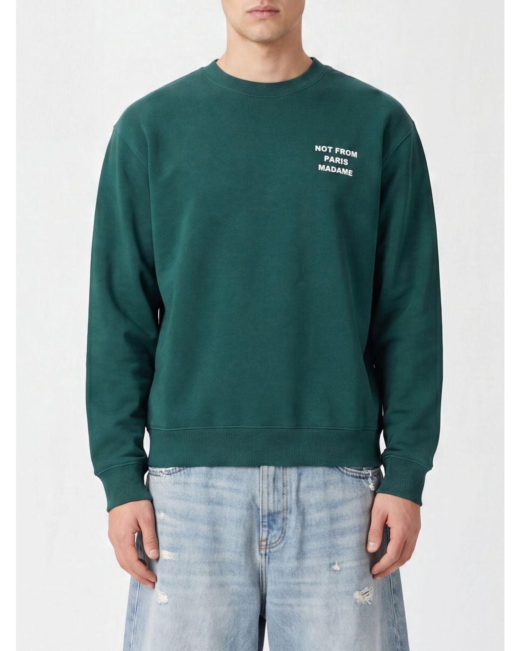 Drole de Monsieur Green Crewneck Cotton Sweatshirt With Slogan Print for men