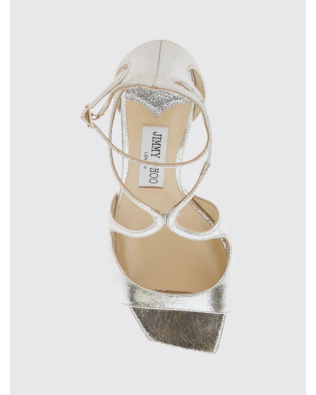 Jimmy Choo White Azia Laminated Leather Sandals With Stiletto Heel And Square Toe