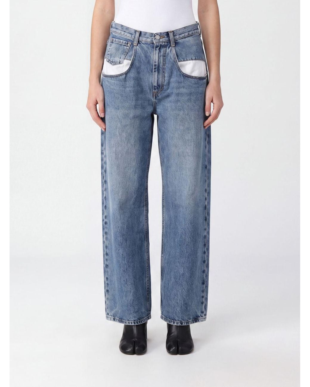 Maison Margiela Blue High-Waisted Wide-Leg Baggy Cotton Jeans
