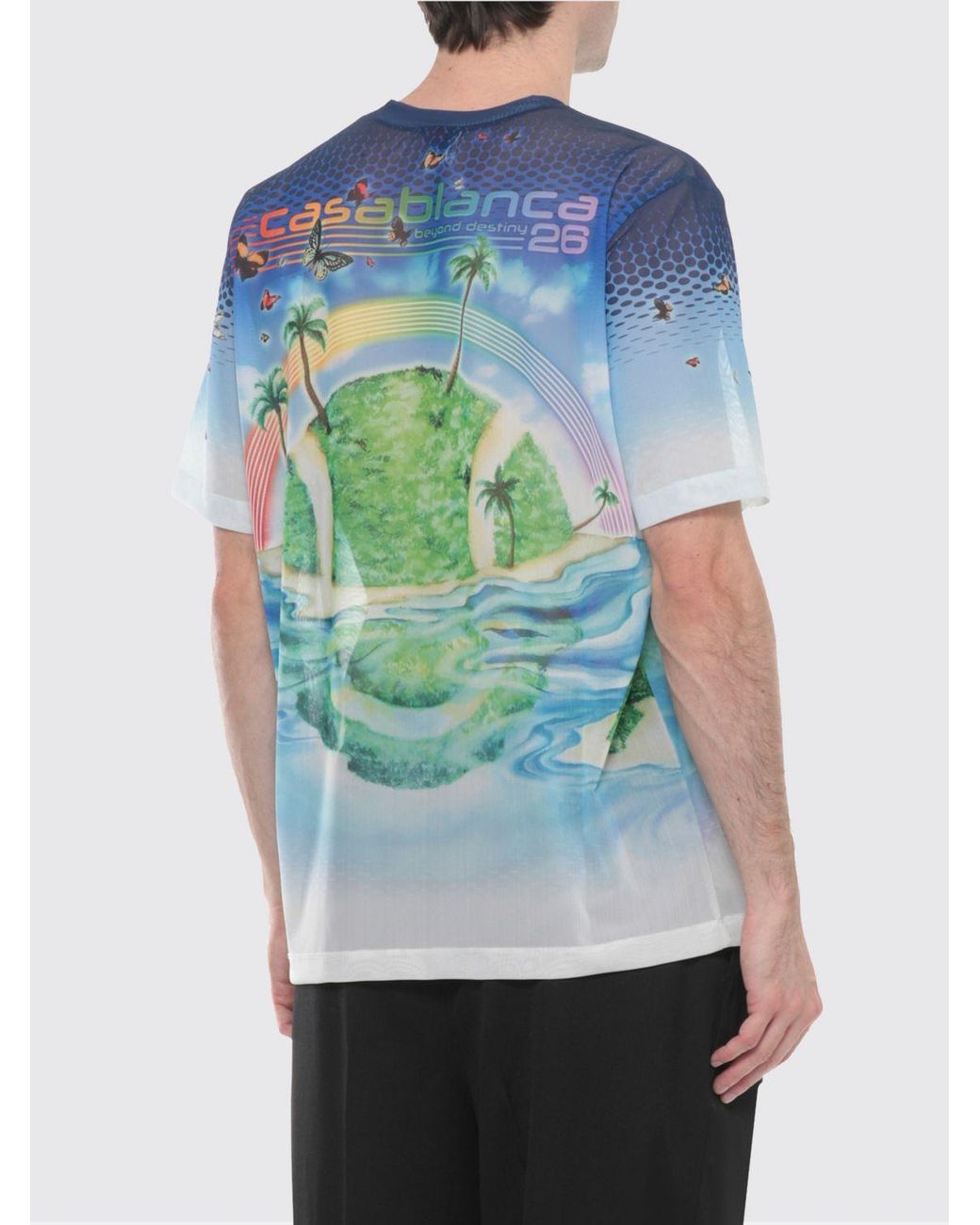 Casablanca Blue Printed Technical Fabric T-Shirt for men