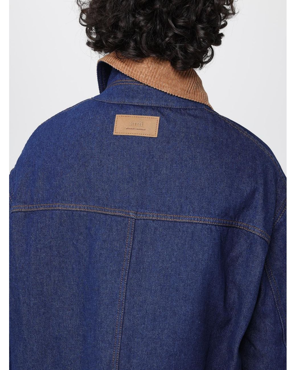 AMI Blue Padded Denim Jacket for men