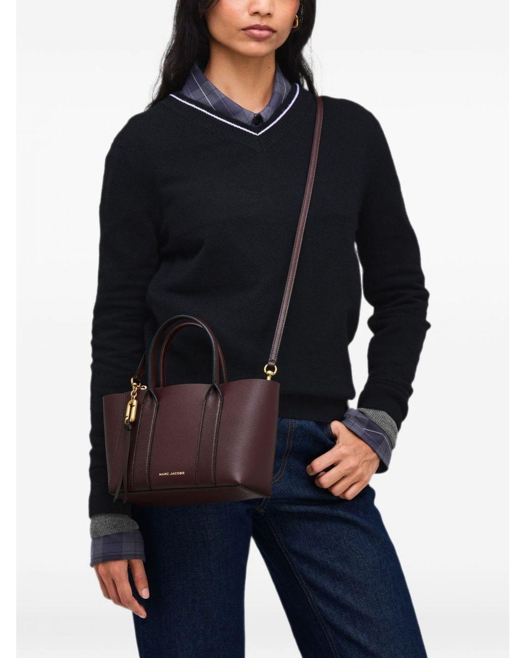 Marc Jacobs Purple The Pop J Marc Work Tote Mini Grained Leather Bag With Shoulder Strap
