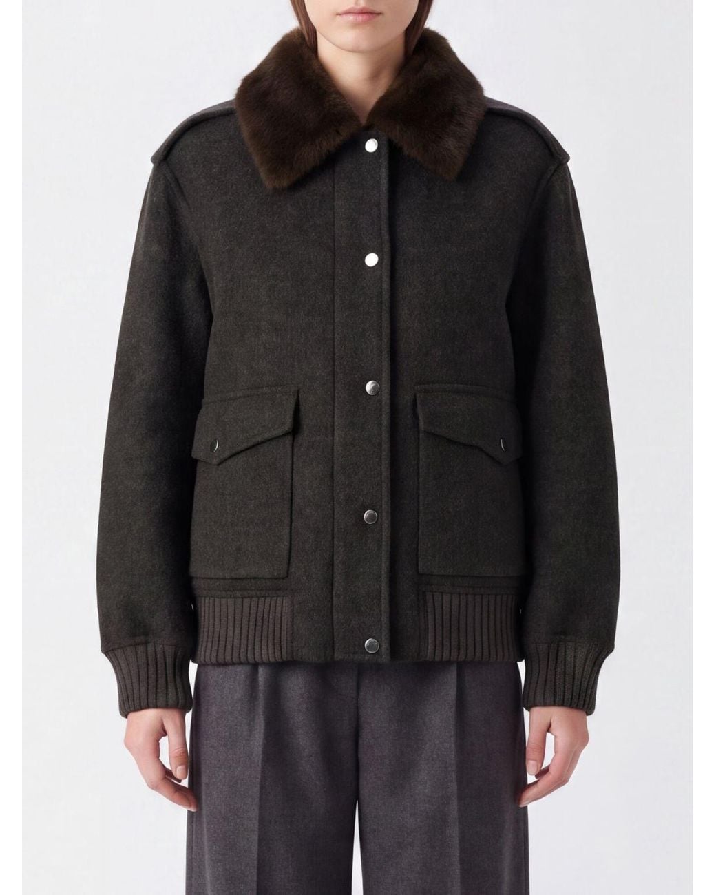P.A.R.O.S.H. Black Pure Wool Bomber Jacket P.A.R.O.S.H. With Fur Collar And Epaulettes