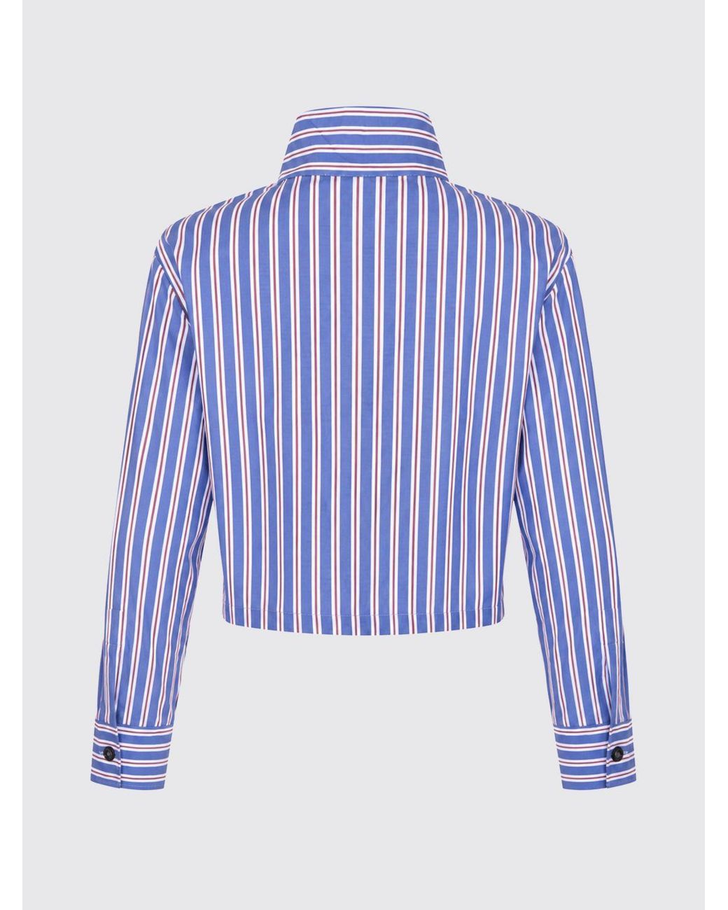 Liviana Conti Blue Striped Cotton Long-Sleeved Shirt With High Neck