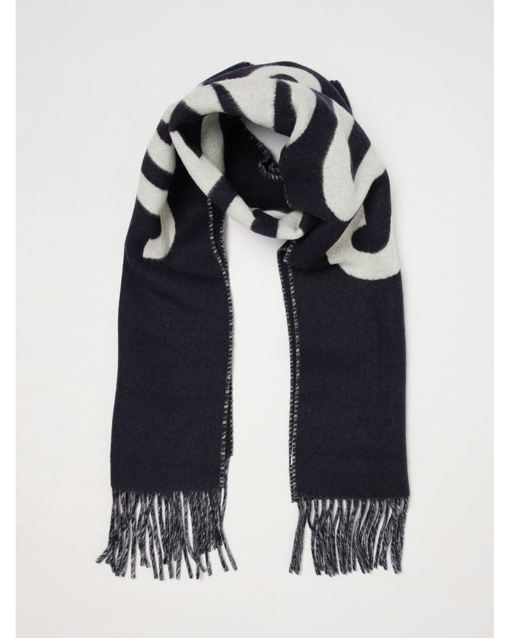 Jacquemus Blue Virgin Wool Scarf With Lettering Logo And Fringed Edges for men