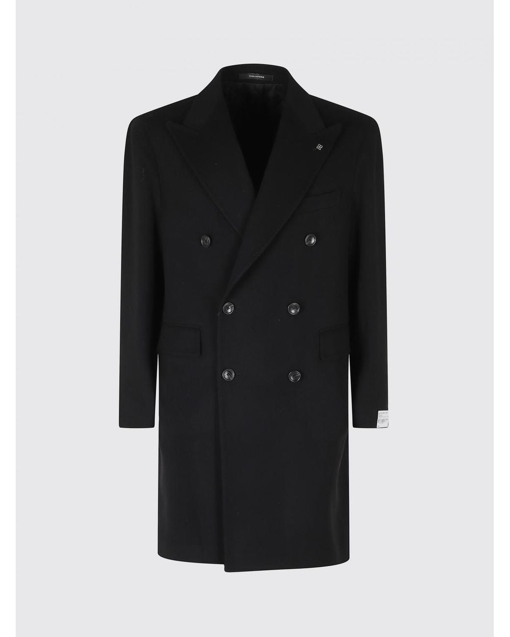 Tagliatore Black Double-Breasted Knee-Length Wool Coat With Lapels for men