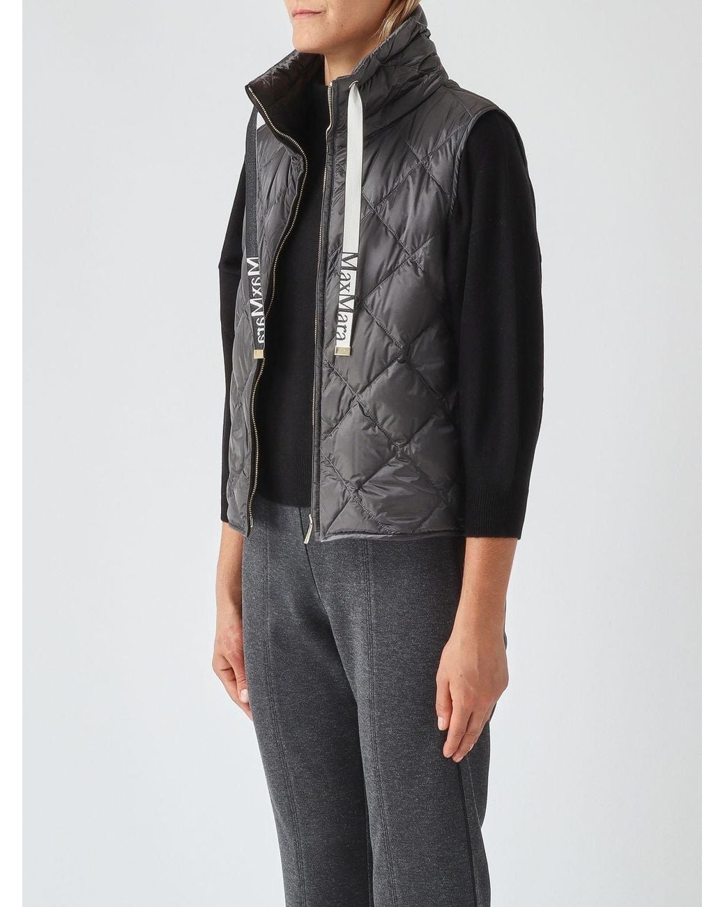 Max Mara Gray Tregic High-Neck Quilted Nylon Padded Gilet