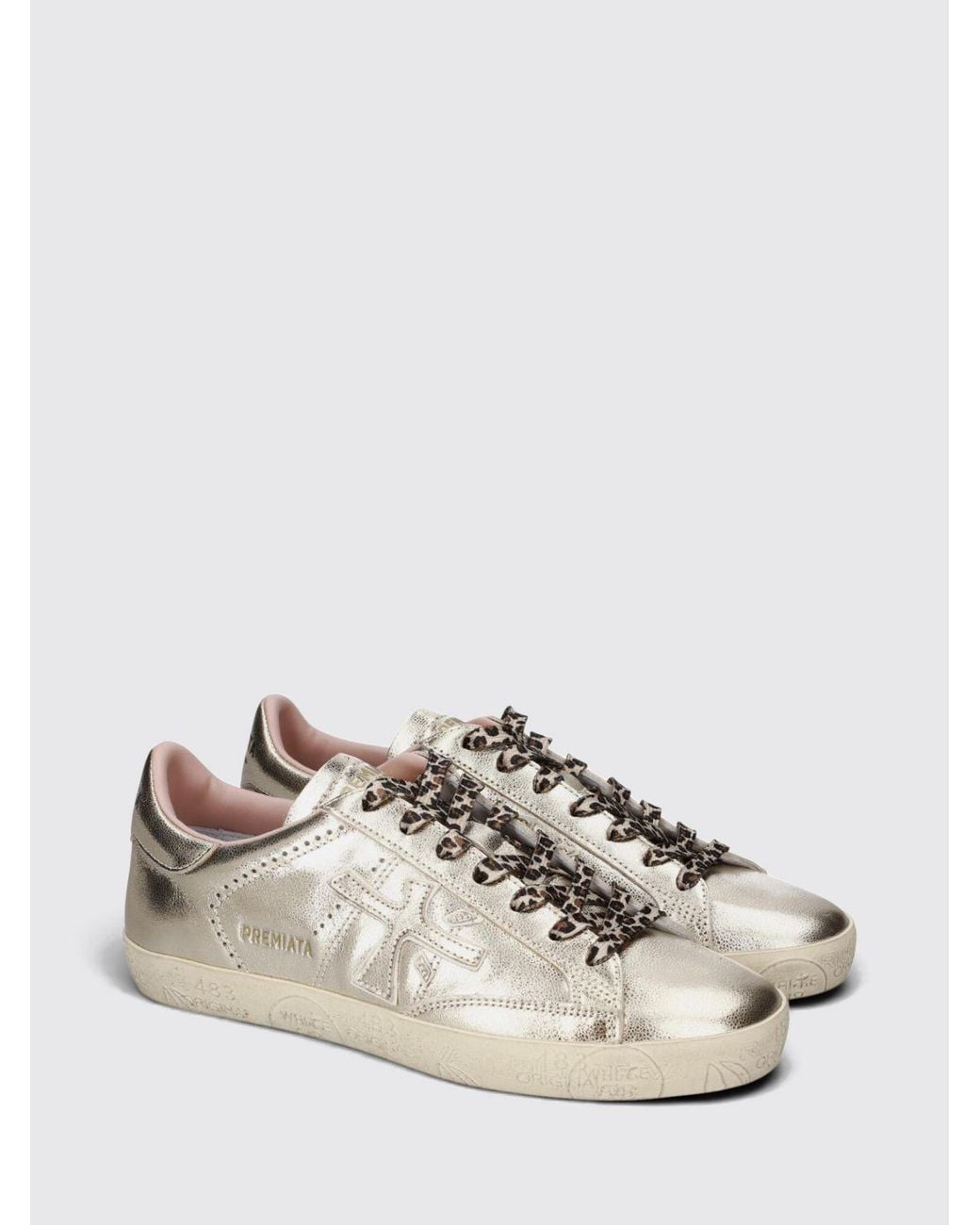 Premiata Natural Stevend Calfskin Sneakers With Contrasting Details And Logo
