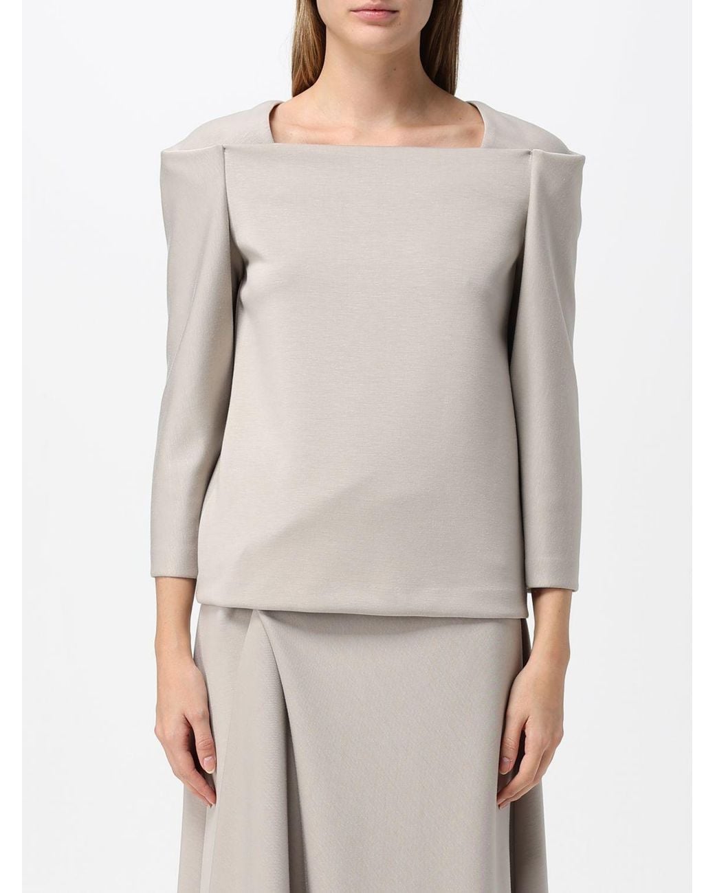 MEIMEIJ Gray Long-Sleeved Crêpe Top With A Square Neckline