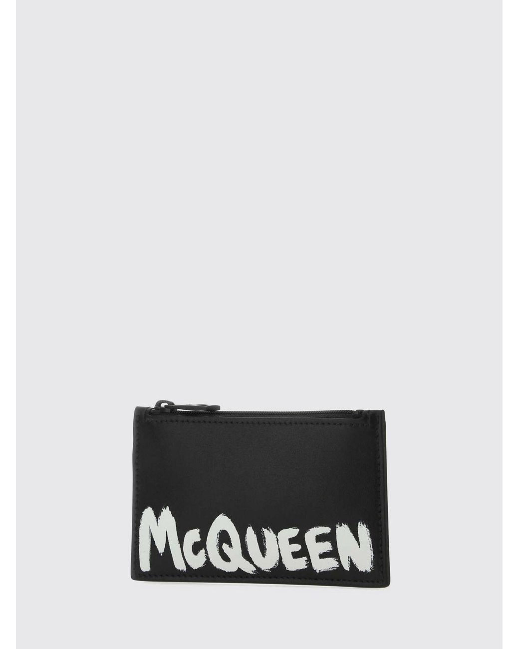 McQueen White Graffiti Leather Card Holder for men