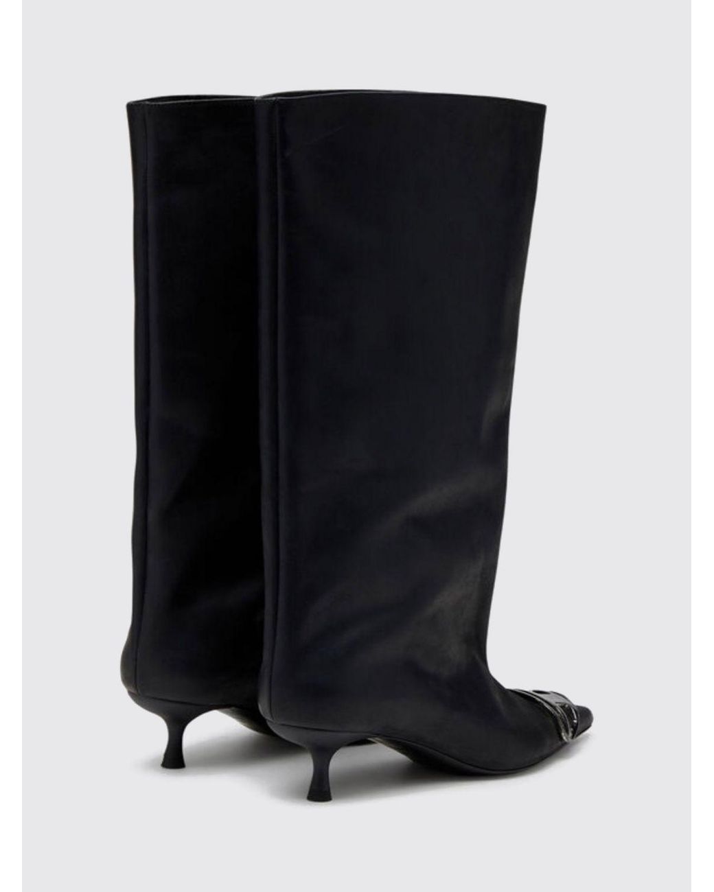 DIESEL Black D-Venus Calf-High Leather Boots With Oval D Logo And Stiletto Heel