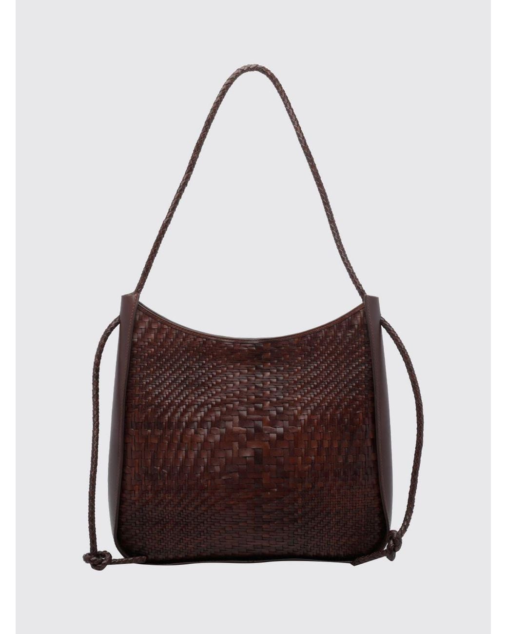 Dragon Diffusion Brown Woven Leather Tote Bag With Single Handle