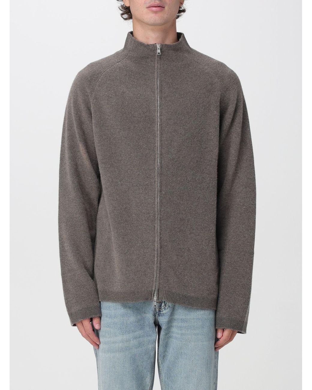Our Legacy Gray Wool High Neck Cardigan With Front Zip Closure for men