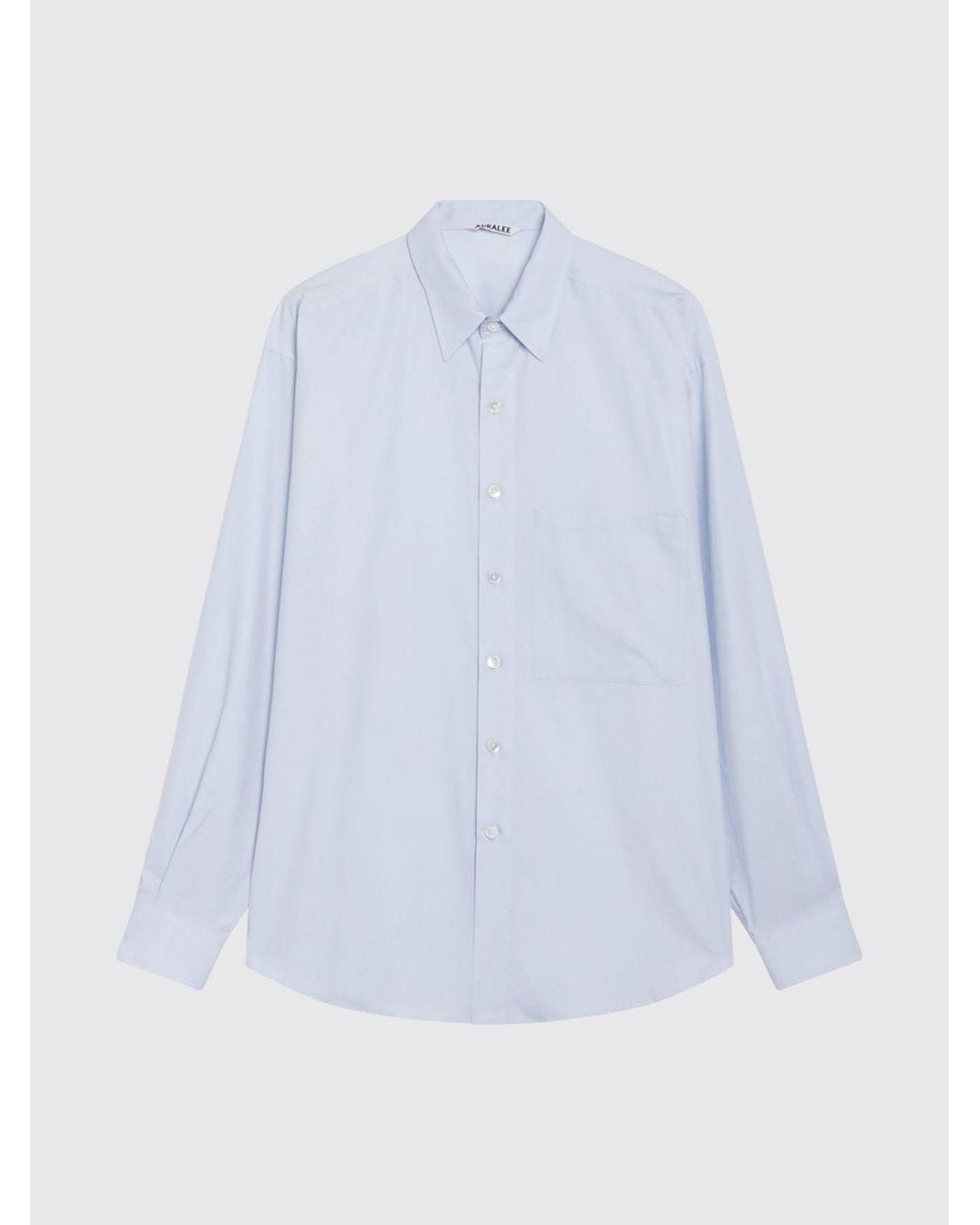 Auralee White Long-Sleeved Cotton Poplin Shirt With Curved Hem