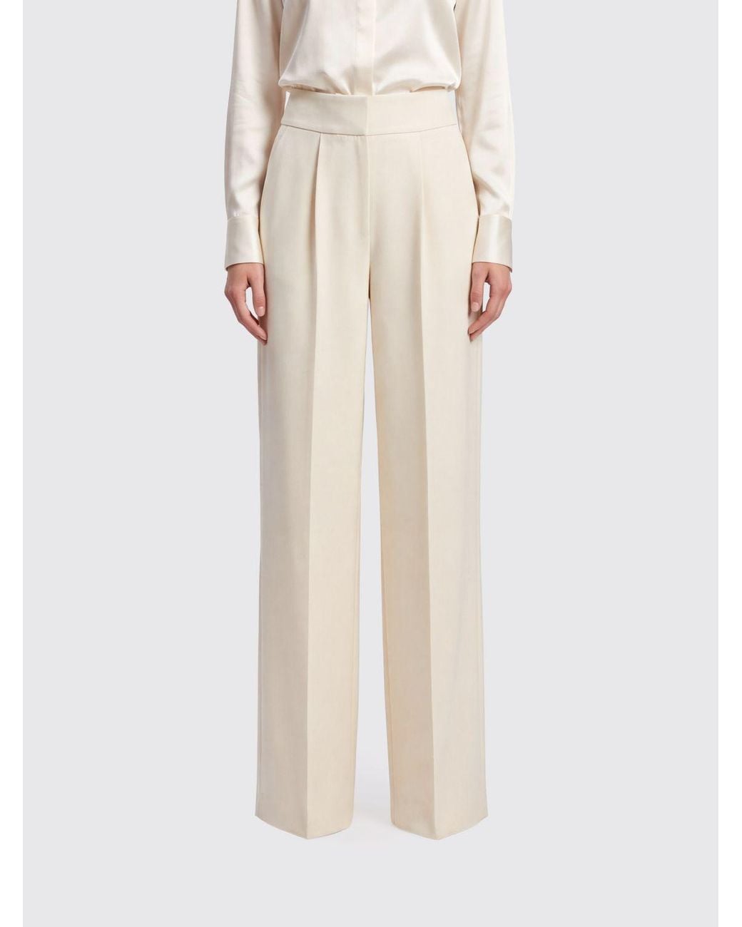 Semicouture Natural High-Waisted Wide-Leg Trousers