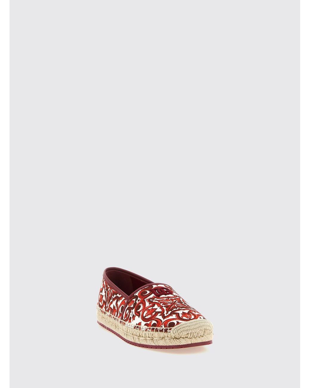 Dolce & Gabbana Red Dolce &Amp Gabbana Majolica Print Cotton Espadrilles With Jute Sole for men