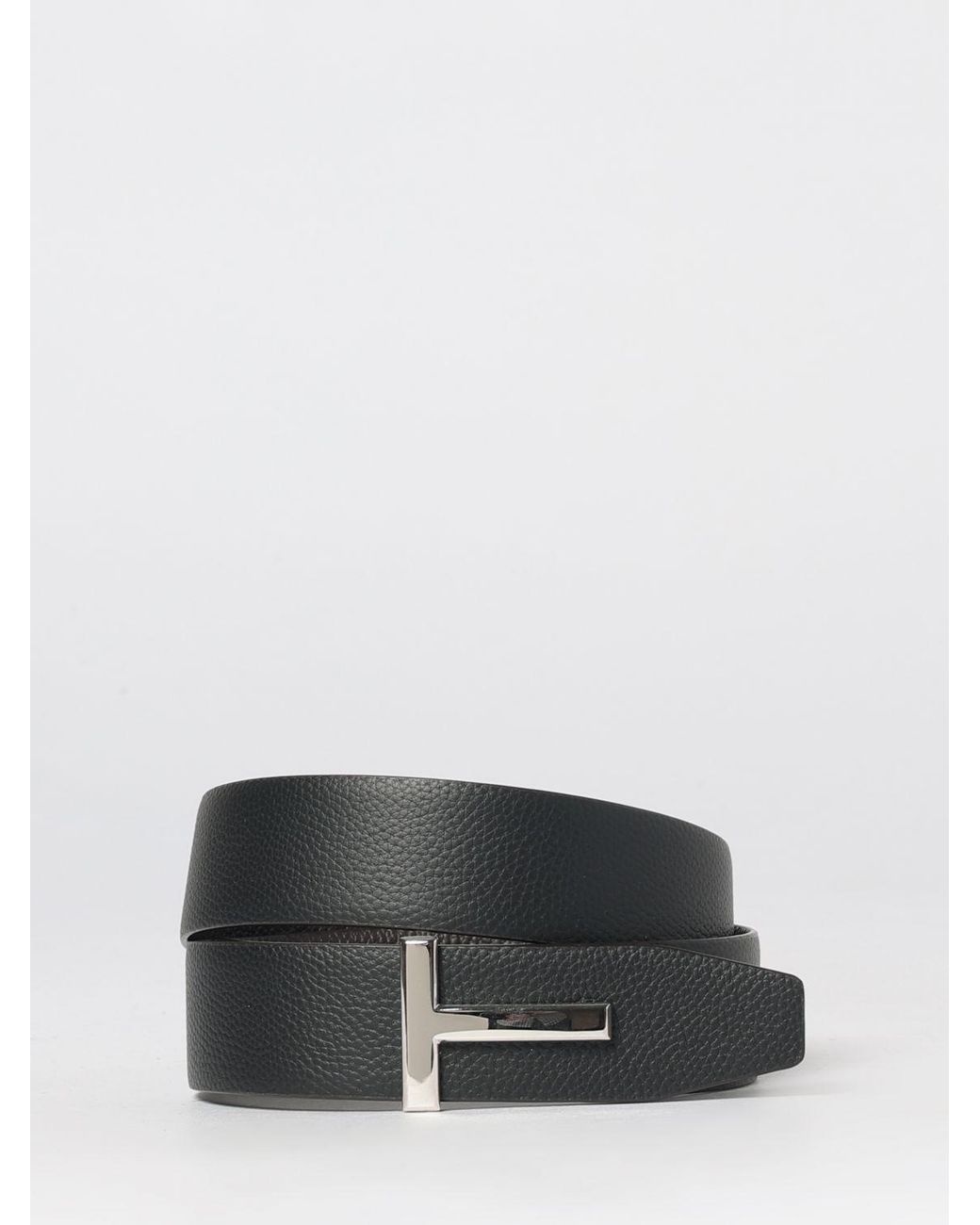 Tom Ford Gray Reversible Pebbled Leather Monogram Buckle Belt for men