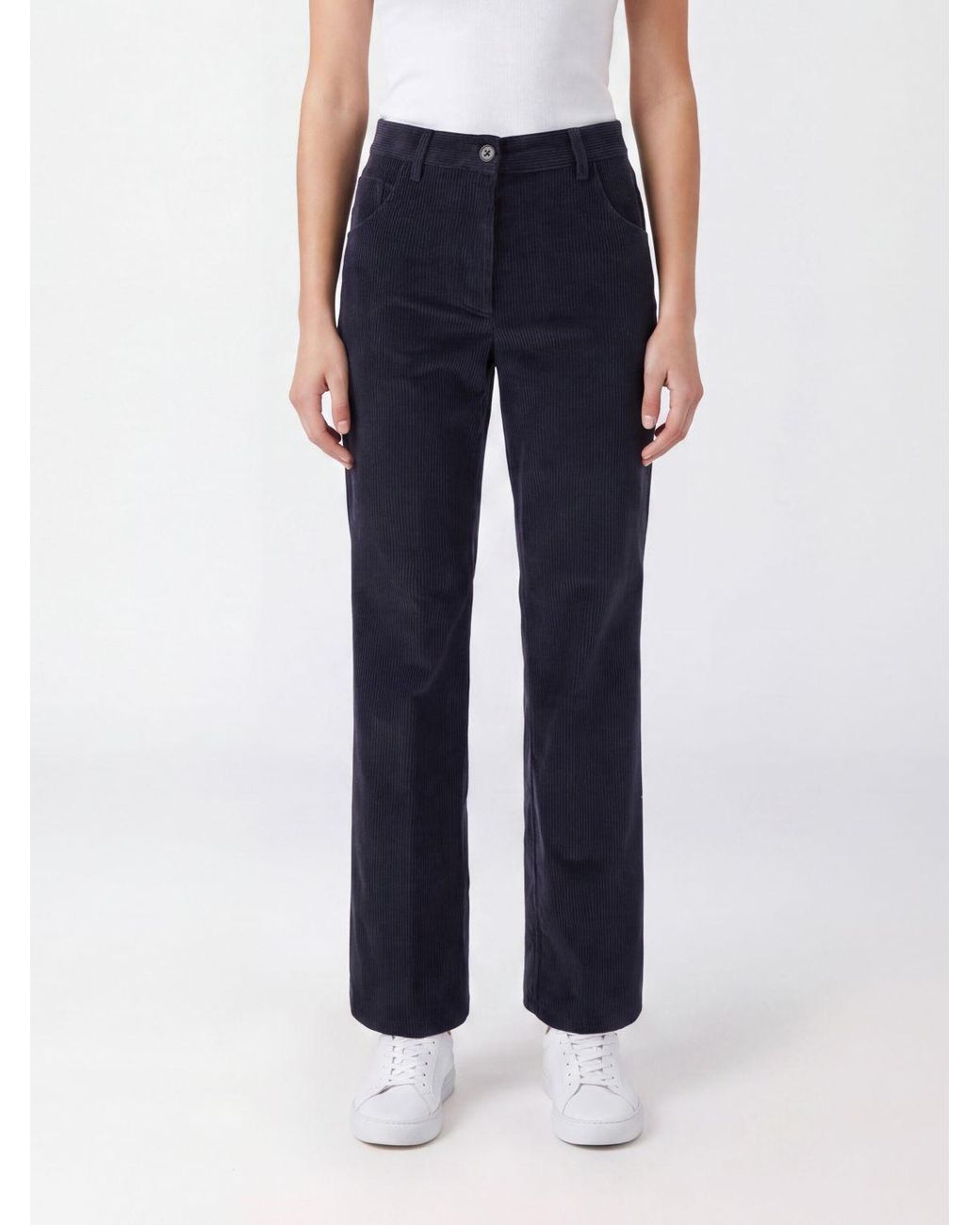 Semicouture Blue High-Waisted Straight-Leg Corduroy Trousers