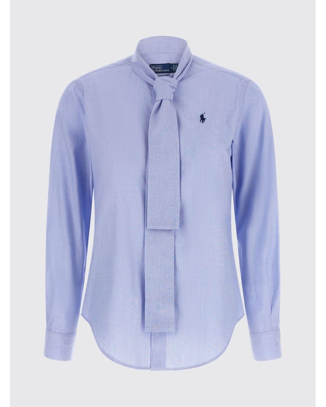 Polo Ralph Lauren Blue Pussy-Bow Cotton Shirt With Pony Logo