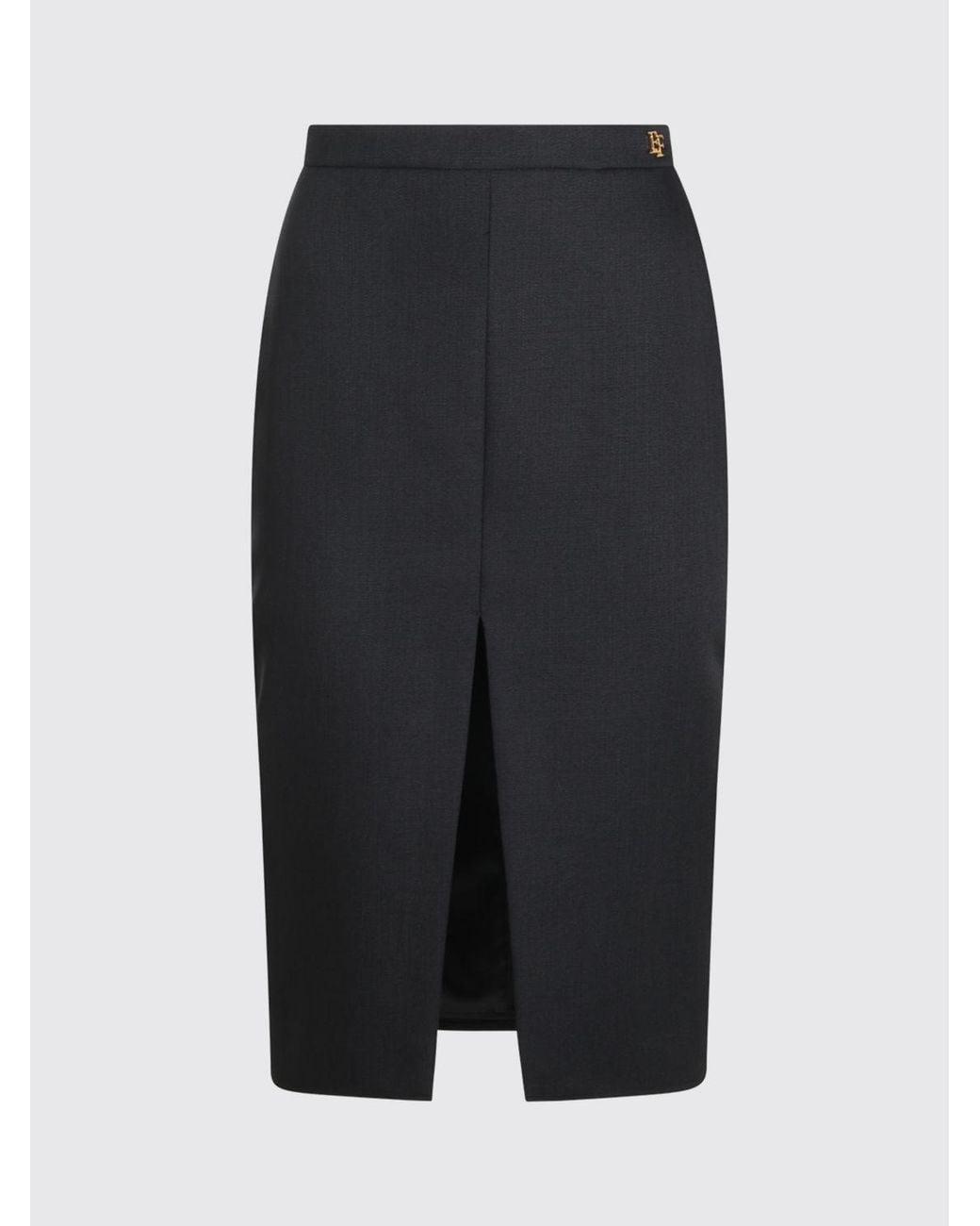 Elisabetta Franchi Black High-Waisted Virgin Wool Midi Pencil Skirt
