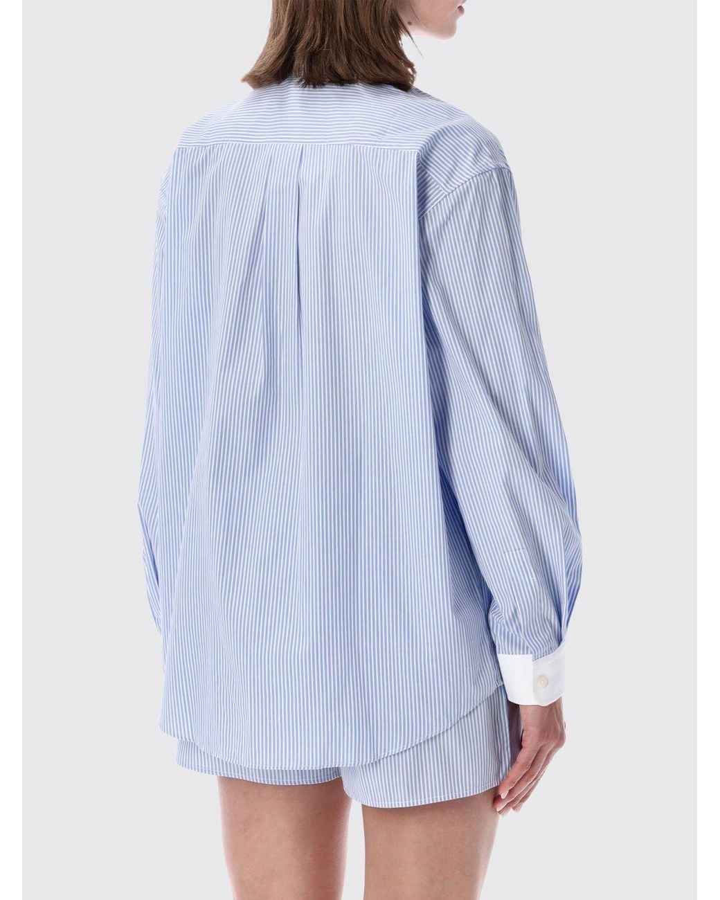 Sporty & Rich Blue Sporty &Amp Rich Striped Cotton Shirt With Relaxed Fit And French Collar