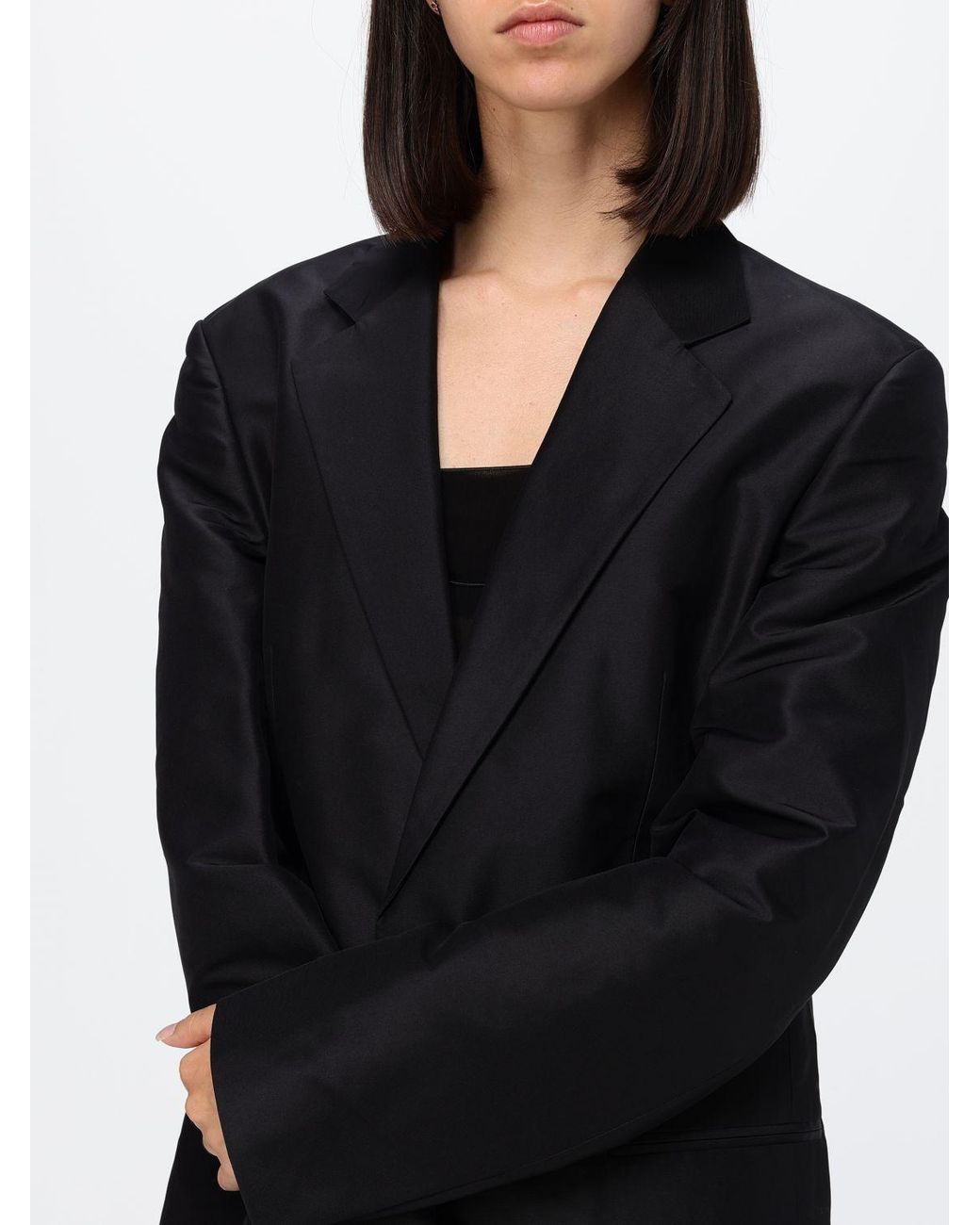 Gucci Black Cropped Silk Blazer With Peak Lapels And Padded Shoulders