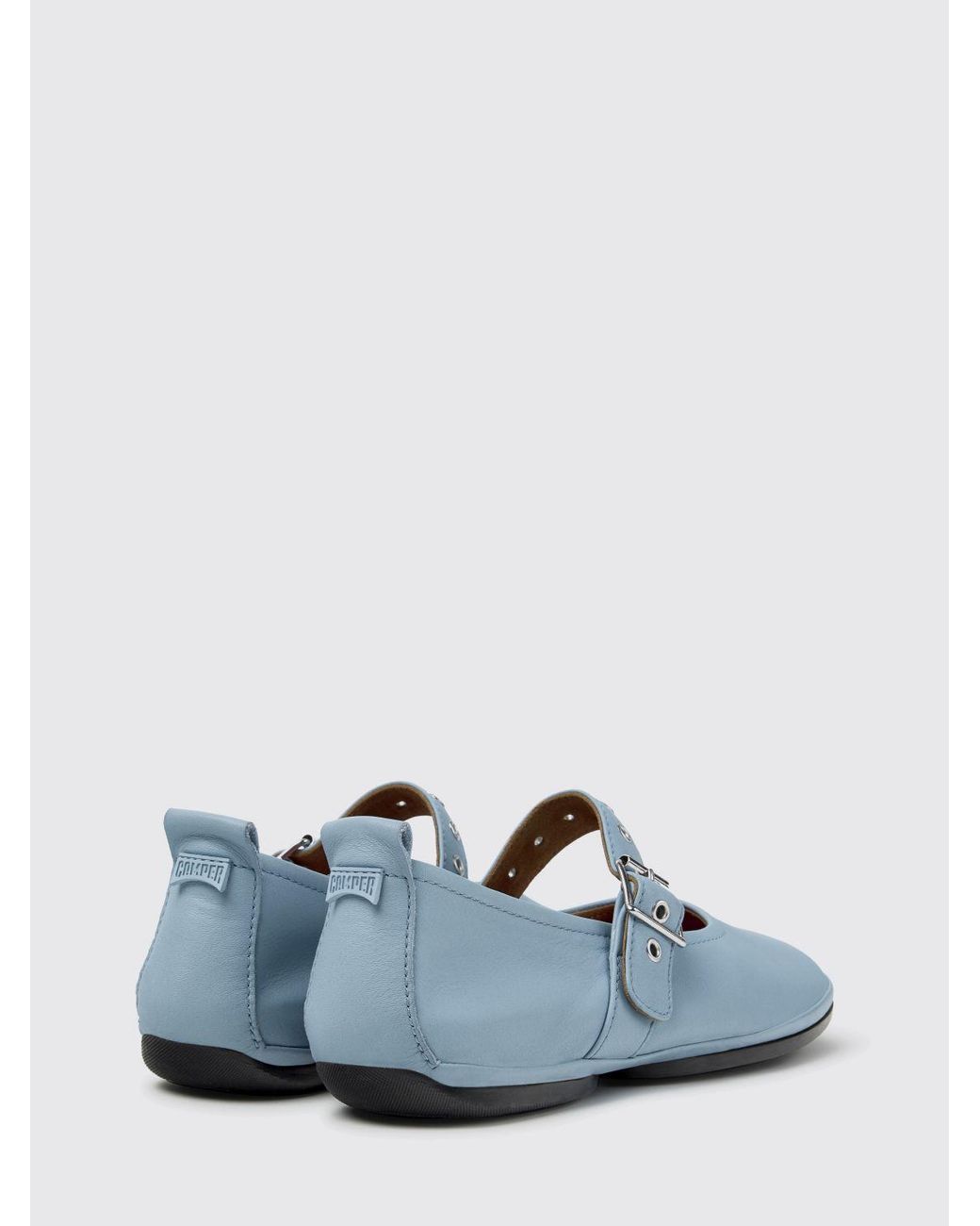 Camper White Right Nina Calfskin Mary Jane Flats With Adjustable Strap