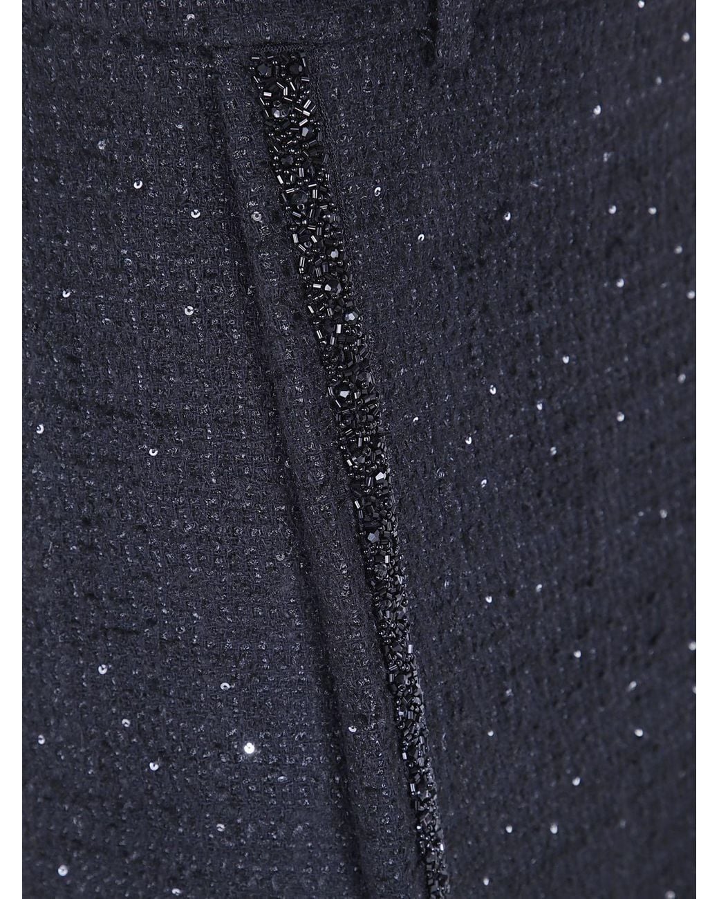 Semicouture Blue Beaded And Sequin Embroidered Cotton-Blend Midi Pencil Skirt