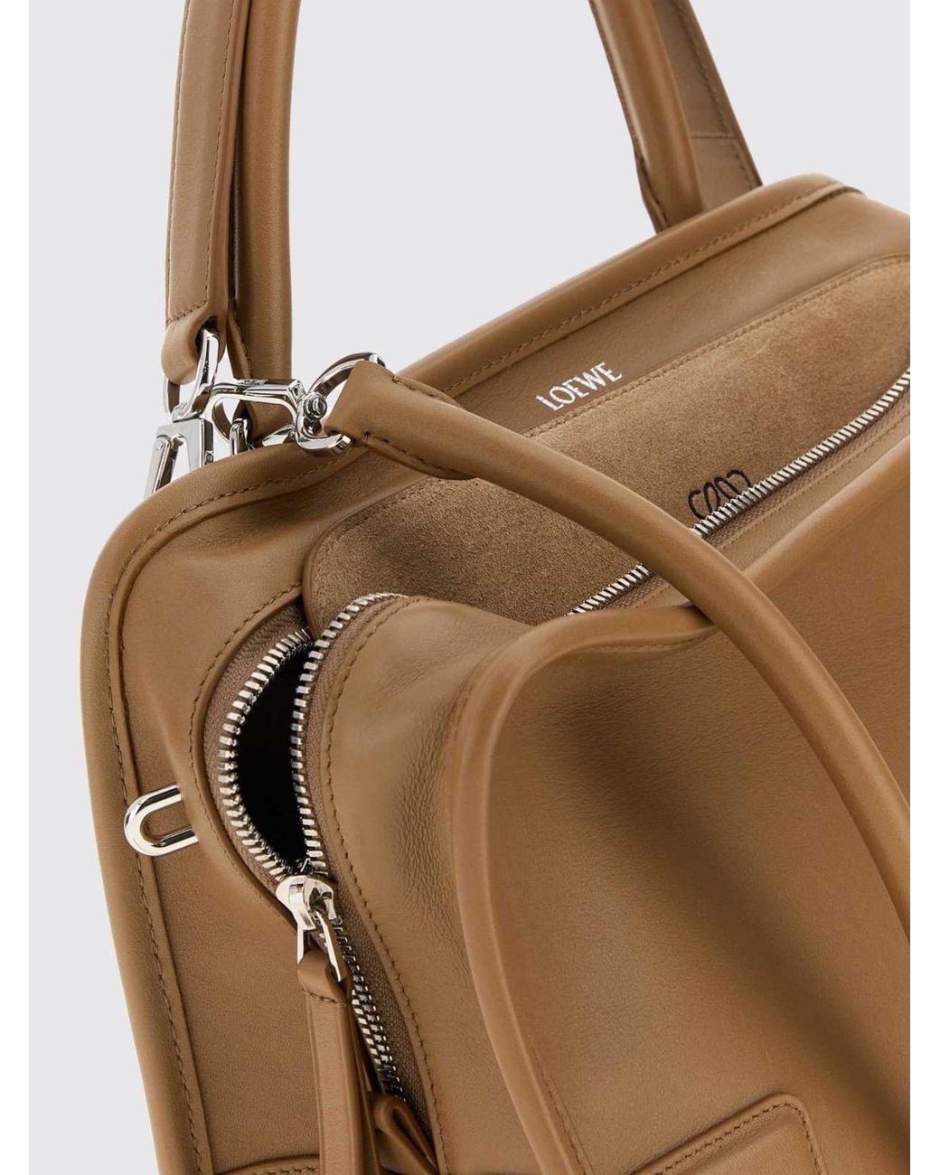 Loewe Brown Amazona 180 Calfskin Leather Handbag With Removable Shoulder Strap