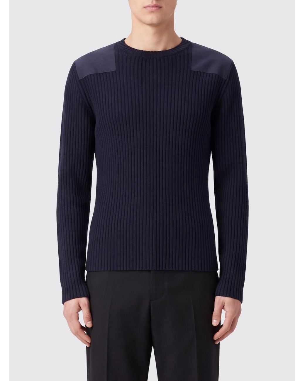 Fendi Langärmeliger Slim Fit Pullover Mit Rundhalsausschnitt Aus Feiner Baumwolle in Blue für Herren