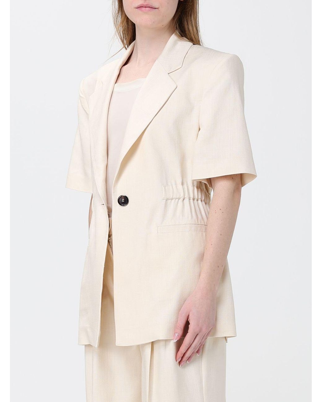 Pinko Natural Single Breasted Viscose Blend Canvas Blazer