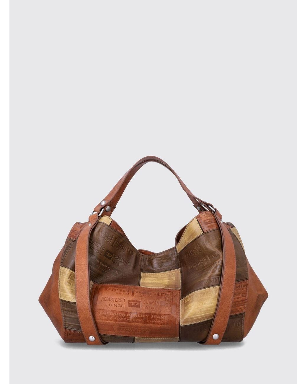 DIESEL Brown D-One Patchwork Leather Tote Bag With Double Handle And Buckle