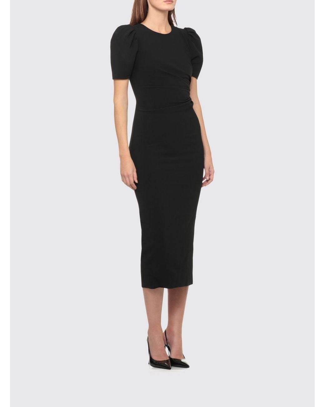 Carolina Herrera Black Jersey Midi Sheath Dress With Puff Sleeves