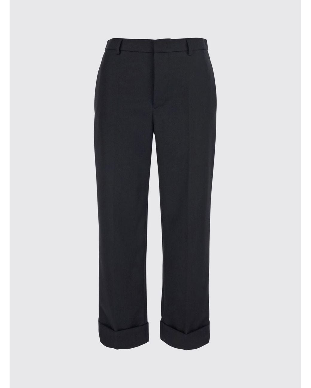 Tela Blue Straight-Leg Cuffed Wool Blend Trousers With Mid-Rise Waist