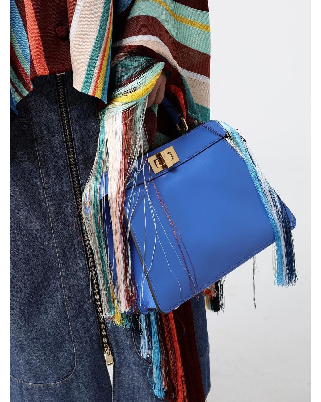 Fendi Blue Peekaboo Iseeu Mini Smooth Calfskin Handbag
