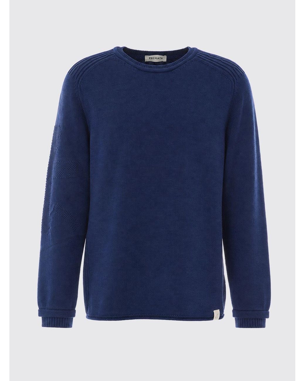 Premiata Blue Crewneck Merino Wool Jumper With Applied Logo for men