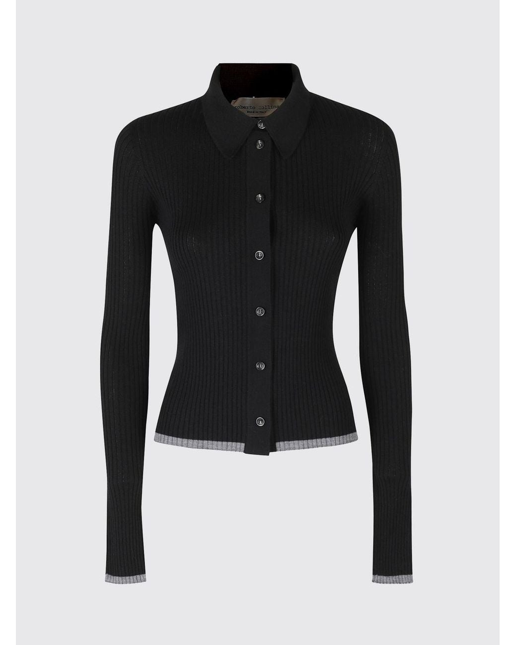 Roberto Collina Blue Slim Fit Ribbed Merino Wool Polo Cardigan