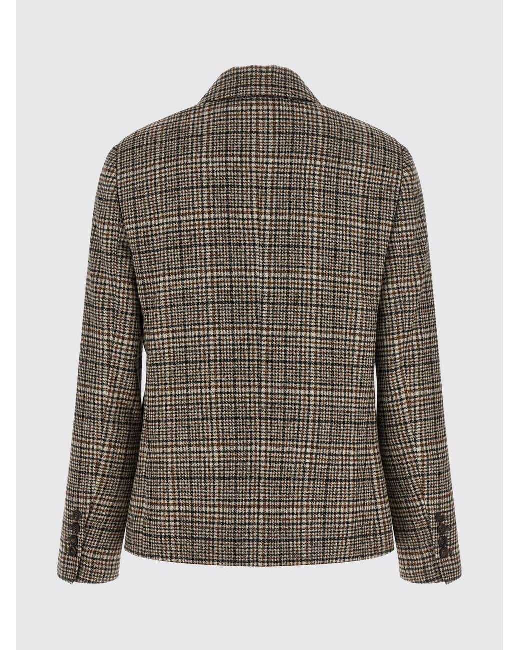 Brunello Cucinelli Brown Prince Of Wales Wool Double-Breasted Blazer