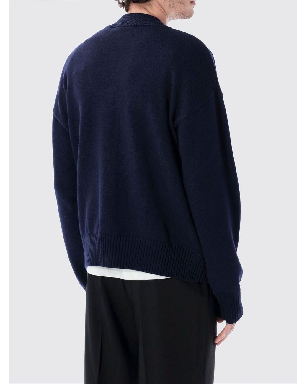 AMI Blue Wool And Cotton Cardigan With Logo for men
